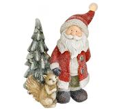 MagicHome Dekorácia Santa s veveričkou a stromčekom, 1Led, 2xAAA, keramika, 35,5x20x46cm