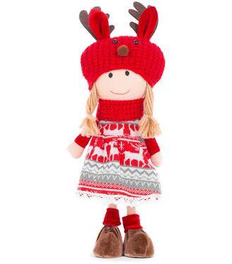 Dekorácia MagicHome Vianoce, Dievča s červeno-sivou čiapkou, 42cm