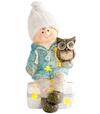 Postavička MagicHome Vianoce Chlapček  na taburetke so sovičkou, 1 LED, polyresin, 10,5x10,5x19,5cm
