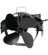 Ventilátor Strend Pro, krbový, s úchytom na dymovod a magnetom, poháňaný teplom, 4-lopatkový, čierny