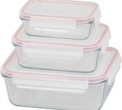 Dóza MagicHome, sada 3 ks, sklenená, sklo, obdlžníková, s vekom, 400/900/1900 ml