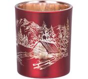 Svietnik MagicHome vianočný, červený s krajinkou, 6x7cm