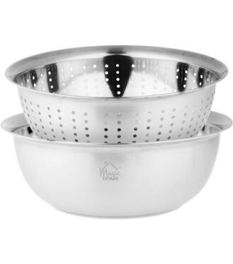 Cedník MagicHome, 26,5 cm, s miskou, okrúhle otvory, nerez