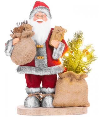 Dekorácia MagicHome Vianoce Santa s taškou a stromčekom LED 30cm