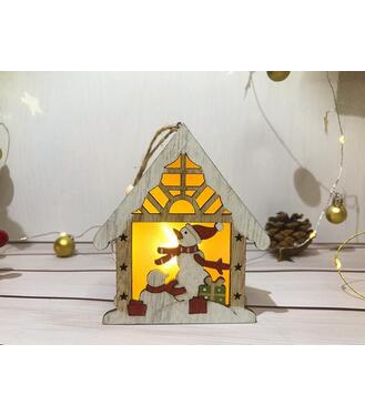 Dekorácia MagicHome Vianoce, Snehuliak v domčeku, LED, závesná, 9,2x3x10,4cm
