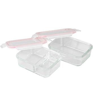 Dóza MagicHome, sada 2 ks, 2 x 900 ml, obdĺžniková, s chladiacim boxom, termobox, termo taška, sklenená