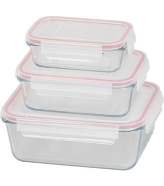 Dóza MagicHome, sada 3 ks, sklenená, sklo, obdlžníková, s vekom, 400/900/1900 ml