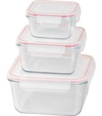 Dóza MagicHome sada 3 ks, sklenená, štvorcová, s vekom 450/1000/1900 ml