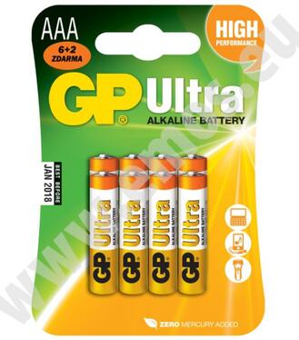 GP Ultra LR03 1,5V 6 ks + 2 ks blister AAA alkalická Batéria