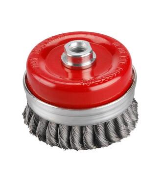 Kartáč hrnčekový M14 vrkočový, oceľový drôt 0,5mm, 100mm