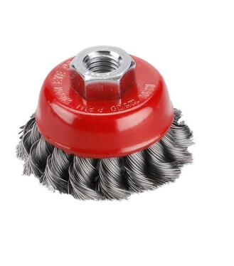 Kartáč hrnčekový M14 vrkočový, oceľový drôt 0,5mm, 65mm