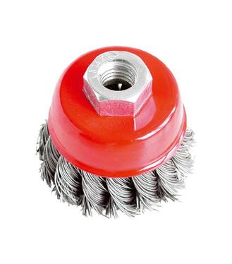 Kartáč hrnčekový M14 vrkočový, oceľový drôt 0,5mm, 80mm