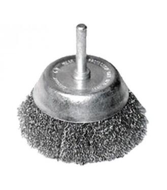 Kartáč hrnčekový so stopkou, vlnitý pomosadzený drôt 0,3mm, 63mm, stopka pr.6mm