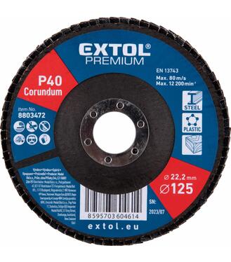 Kotúč lamelový šikmý korundový, P40, 125mm, diera 22,2mm, EXTOL PREMIUM