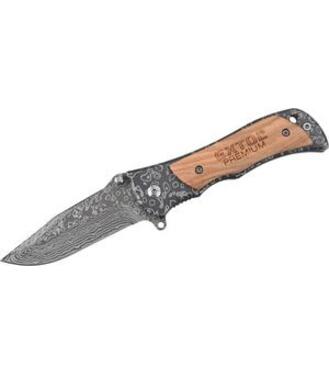 Nož zatvárací s poistkou 90/160mm/2.5mm antikoro/drevo vzor damascus