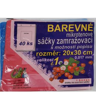Sáčky mikroténové zamrazovacie farebné s možnosťou popisu č.1 20x30cm 40ks