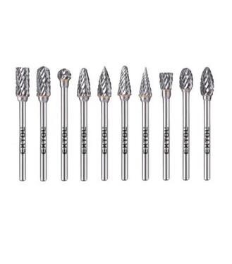 Sada karbidových fréz, 10ks, ø6mm, stopka ø3mm, celková dĺžka 50mm, EXTOL INDUSTRIAL