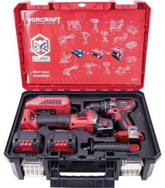 Set Worcraft XCUBE001 Toolbox skrutkovač CHD-S20LiBA + uhlová brúska CAG-S20LiBS-125mm bezuhlíkové 2x4.0Ah akumulátor 1x nabíjačka