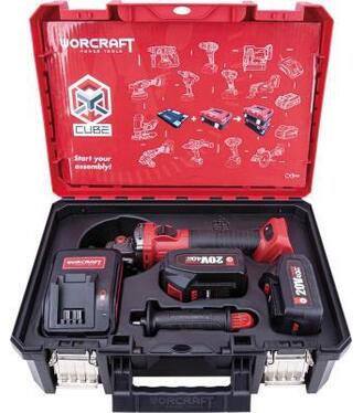 Set Worcraft XCUBE003 Toolbox uhlová brúska CAG-S20LiBS 125mm 2x 4.0Ah akumulátor 1x nabíjačka