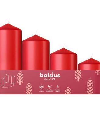 Sviečky Bolsius Pillar Advent Vianoce červené 60/80/100/120x48mm 4ks