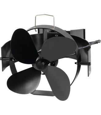 Ventilátor Strend Pro, krbový, s úchytom na dymovod a magnetom, poháňaný teplom, 4-lopatkový, čierny